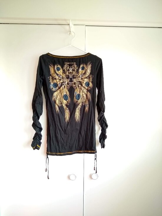 Cirque Du Soleil Tops - funky abstract printed ruched black tshirt
